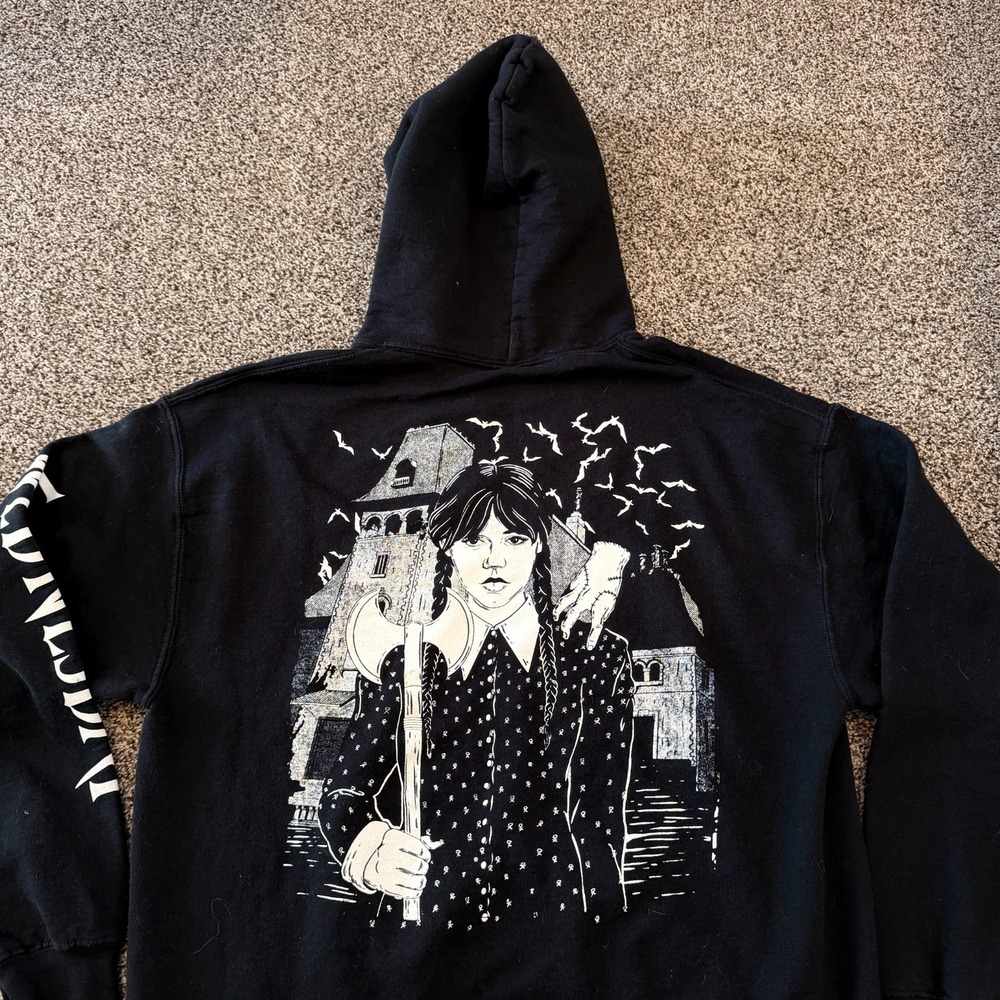 Wednesday Addams Womens Hoodie Sweatshirt Large Black Gothic Halloween